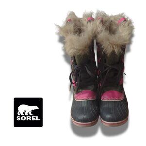 Sorel Girl Pink Tall Lace Up Faux Fur Waterproof Winter Boots 7